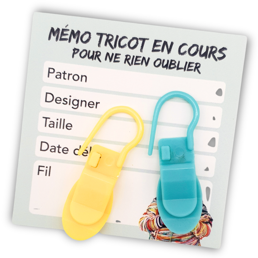Lot de 4 marqueurs spéciaux encours + 8 cartes “Tricot en cours”
