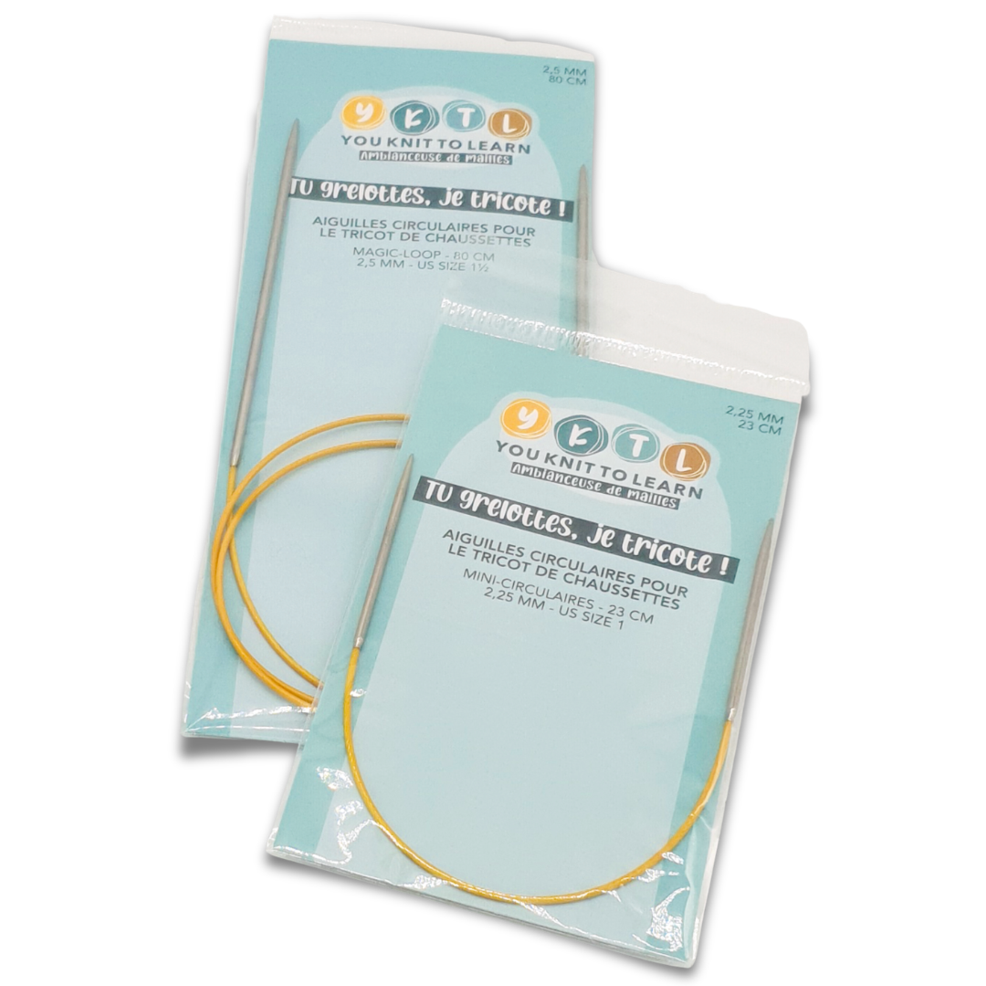 Duo d’aiguilles circulaires pour tricoter des chaussettes – mini-circulaires + longues