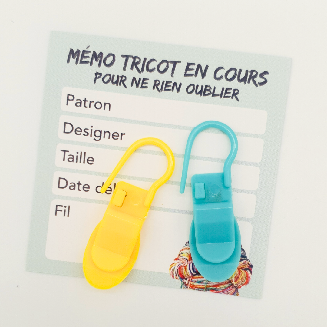 Lot de 4 marqueurs spéciaux encours + 8 cartes “Tricot en cours”