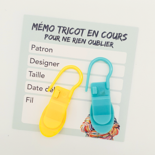 Lot de 4 marqueurs spéciaux encours + 8 cartes “Tricot en cours”