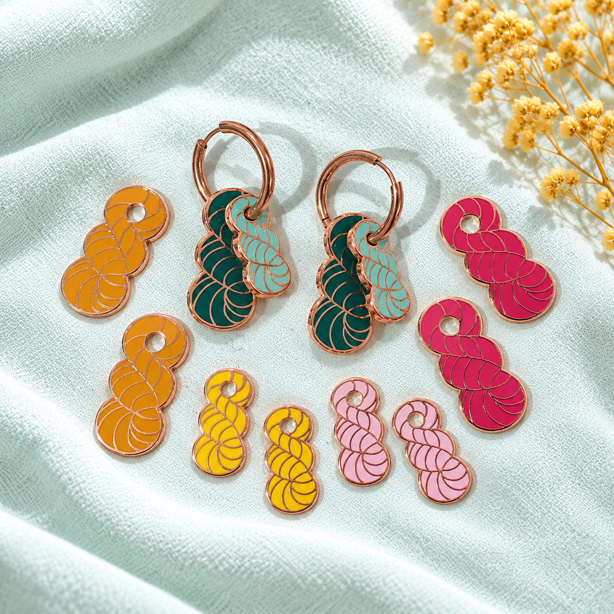 Boucles d’oreilles écheveaux – Créoles et breloques interchangeables