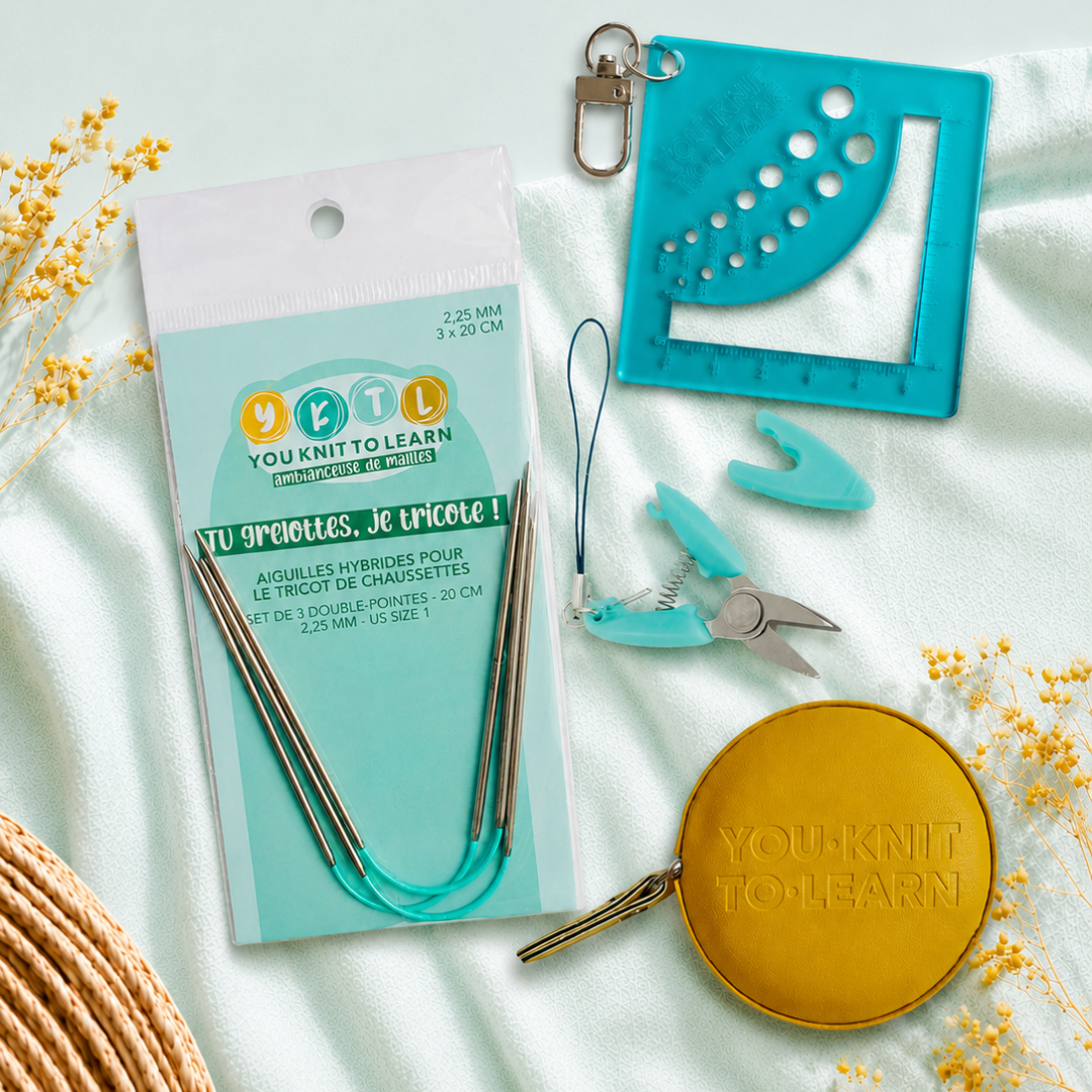Kit découverte tricot de chaussettes – aiguilles hybrides, accessoires et outils essentiels
