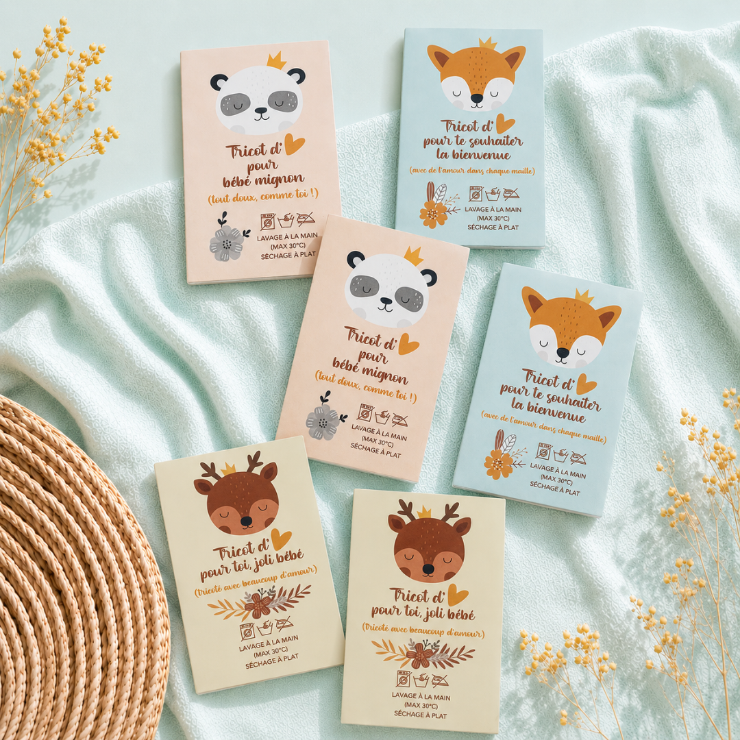 Lot de 6 étiquettes cadeau spécial layette tricotée