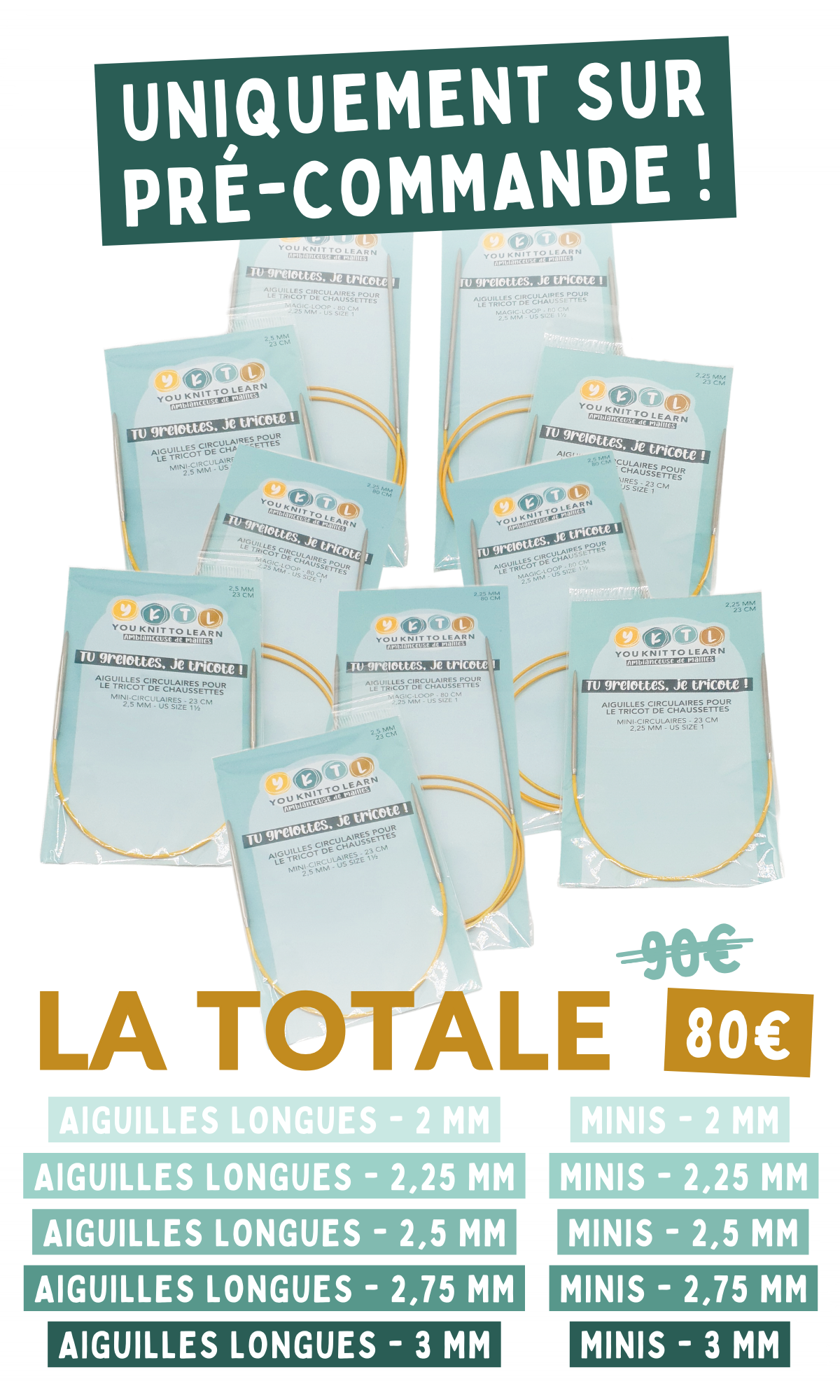 Pack 10 aiguilles (longues et minis, 5 diamètres)