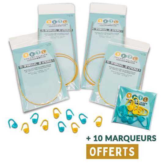 Quatuor d’aiguilles circulaires pour tricoter des chaussettes – 2 mini-circulaires + 2 longues